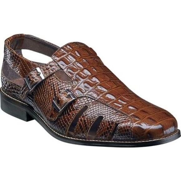 Stacy Adams Seneca Fisherman Sandal Men’s Size 11.5M Cognac Brown Leather NEW - Picture 1 of 7